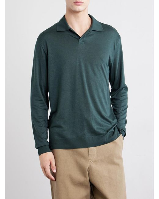Altea Green Pierre Lyocell And Cotton-Blend Jersey Polo Shirt for men