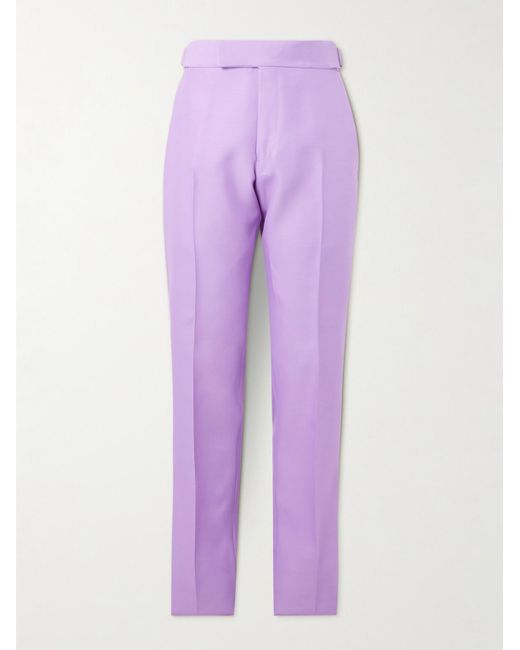 Tom Ford Purple Straight-leg Wool And Silk-blend Poplin Suit Trousers for men