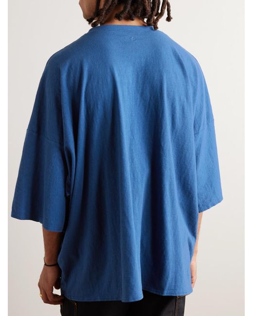 T-shirt oversize in jersey di cotone con stampa Denim Repair di Kapital in Blue da Uomo