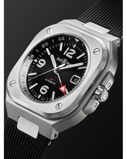 Bell & Ross Black Br 05 Automatic Gmt 41Mm Stainless Steel And Rubber Watch, Ref. No. Br05G-Bl-St/Srb for men