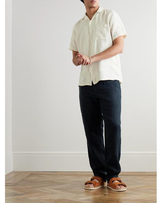 Canali Blue Tapered Linen Drawstring Trousers for men