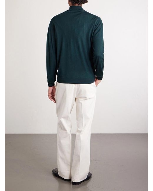 Piacenza 1733 Green Slim-fit Virgin Wool Zip-up Cardigan for men