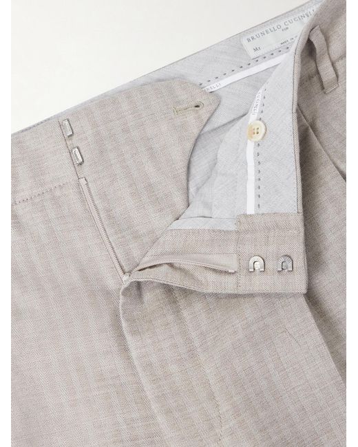 Brunello Cucinelli White Tapered Pleated Cashmere And Silk-blend Suit Trousers for men