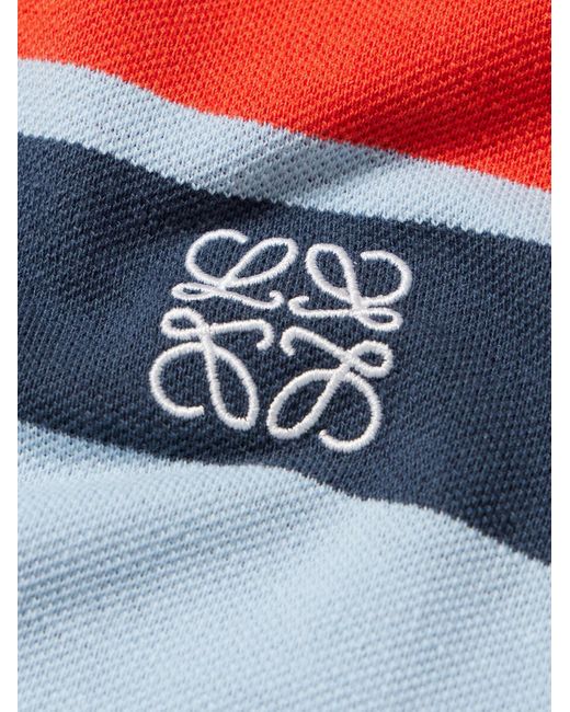 Loewe Paula's Ibiza Gestreiftes Polohemd aus Piqué aus einer Baumwoll-Leinenmischung in Blue für Herren