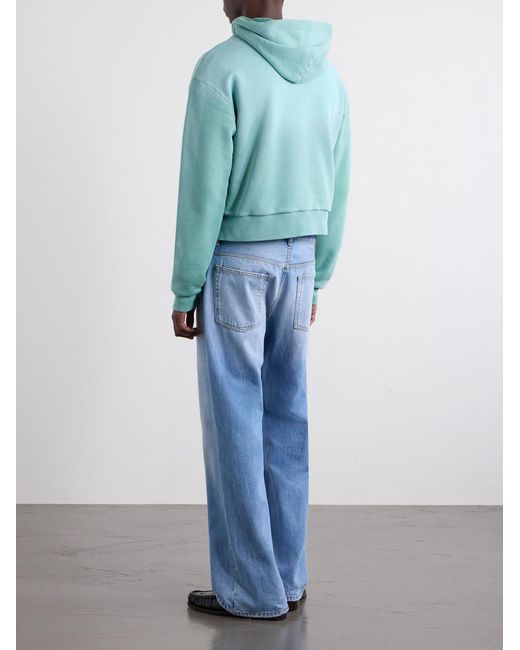 Acne Blue Feida Cropped Logo-Print Cotton-Jersey Zip-Up Hoodie for men