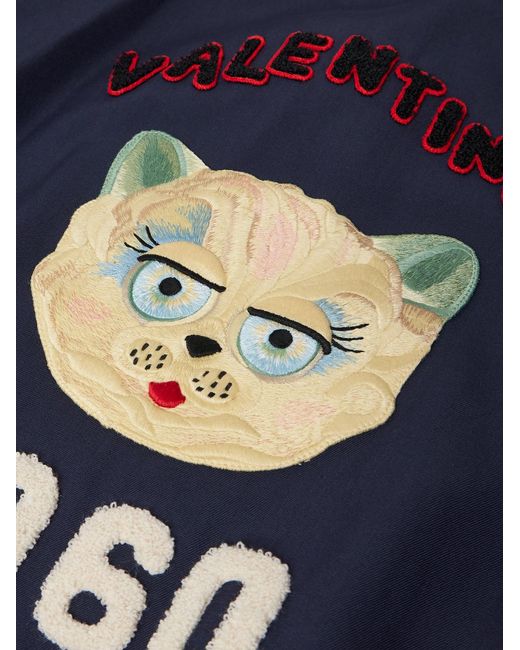 Valentino Garavani Blue Le Chat De La Maison Logo-Appliquéd Two-Tone Virgin Wool And Cotton-Blend Twill Bomber Jacket for men