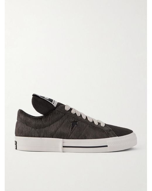 Rick Owens Black Converse One Star Leather-Trimmed Calf Hair Sneakers for men