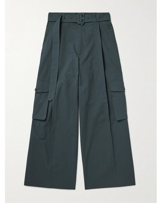 Dries Van Noten Green Wide-leg Belted Pleated Cotton Cargo Trousers for men