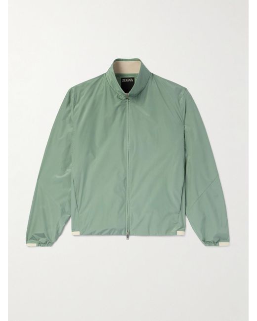 Zegna Green Leather-Trimmed Silk Bomber Jacket for men