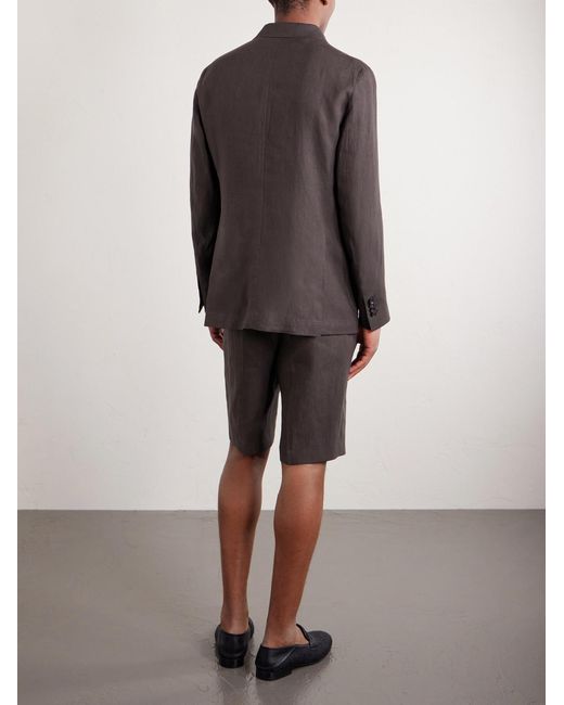 De Petrillo Brown Linen Single-breasted Suit Jacket for men