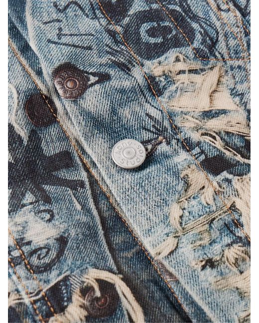 Acne Blue Rye Cropped Printed Denim Jacket for men