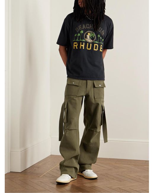 Rhude Green Amaro Straight-leg Cotton-twill Cargo Trousers for men