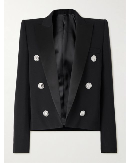 Balmain Black Spencer Slim-Fit Satin-Trimmed Grain De Poudre Wool Blazer for men