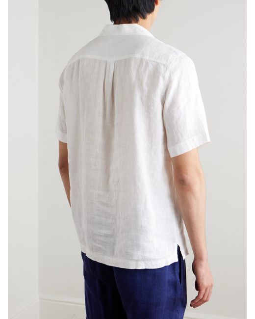 Frescobol Carioca White Alves Camp-collar Embroidered Linen Shirt for men