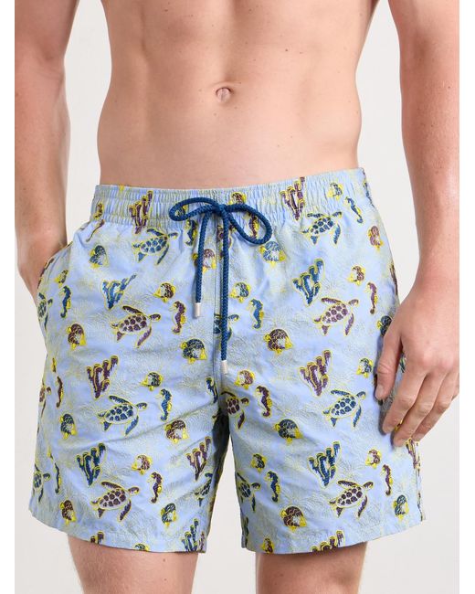 Vilebrequin Blue Mistral Straight-Leg Mid-Length Embroidered Swim Shorts for men