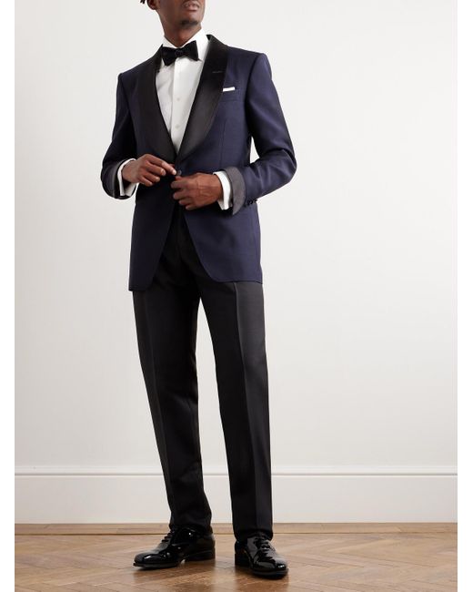 Tom Ford Blue Sim-fit Shawl-collar Satin-trimmed Wool And Silk-blend Tuxedo Jacket for men