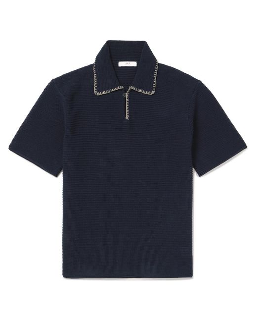 Mr P. Blue Embroidered Cotton Polo Shirt for men
