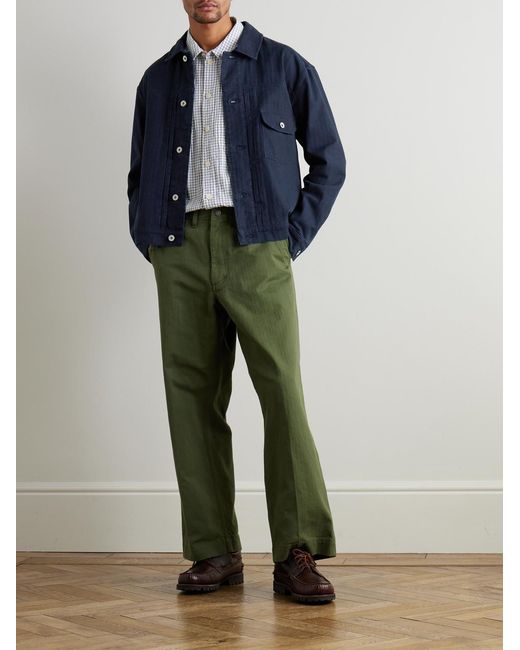 Folk Blue Trucker Herringbone Cotton-Twill Jacket for men