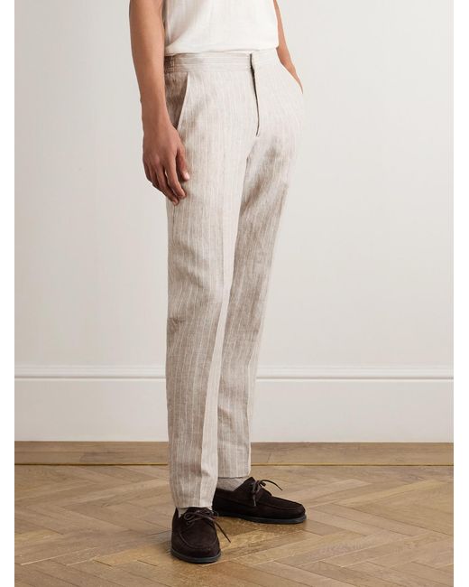 Mr P. Natural James Straight-Leg Striped Linen Suit Trousers for men