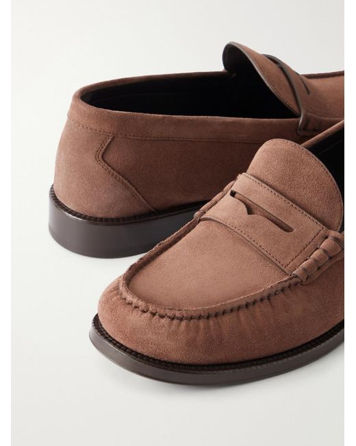 Brunello Cucinelli Brown Suede Penny Loafers for men