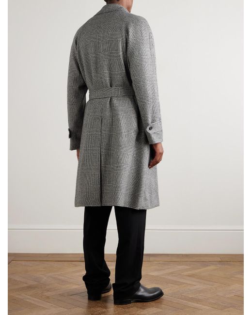 De Petrillo Gray D'avalos Double-breasted Prince Of Wales Checked Alpaca Overcoat for men