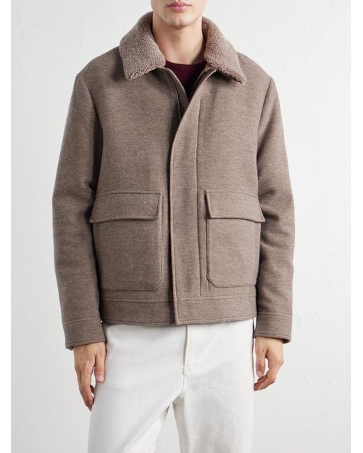 Canali Brown Shearling-Trimmed Wool And Cashmere-Blend Bomber Jacket for men