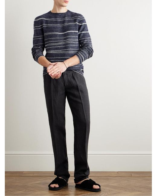 Massimo Alba Blue Ionio2 Straight-Leg Pleated Linen Trousers for men