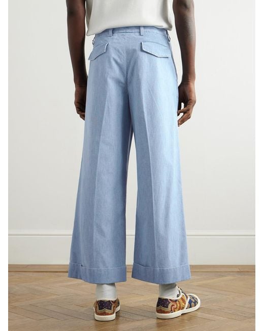 Valentino Garavani Blue Wide-leg Cotton-chambray Trousers for men