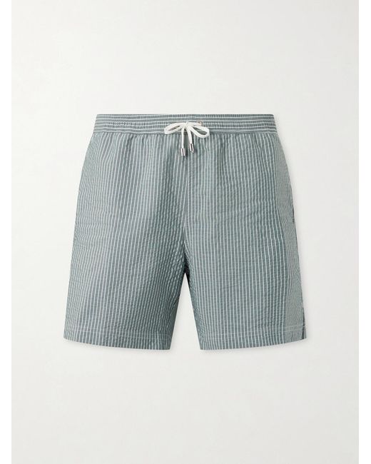 Sunspel Blue Straight-Leg Striped Swim Shorts for men
