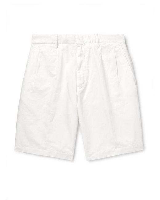 Zegna White Straight-leg Pleated Cotton And Linen-blend Twill Shorts for men