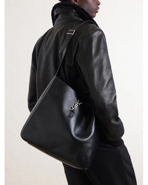 Saint Laurent Black Le 5 À 7 Logo-embellished Full-grain Leather Messenger Bag for men
