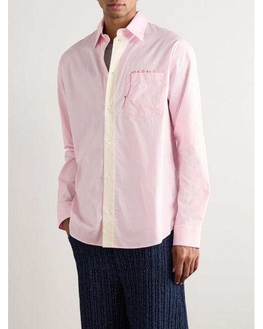 Marni Pink Oversized Logo-embroidered Colour-block Cotton-poplin Shirt for men