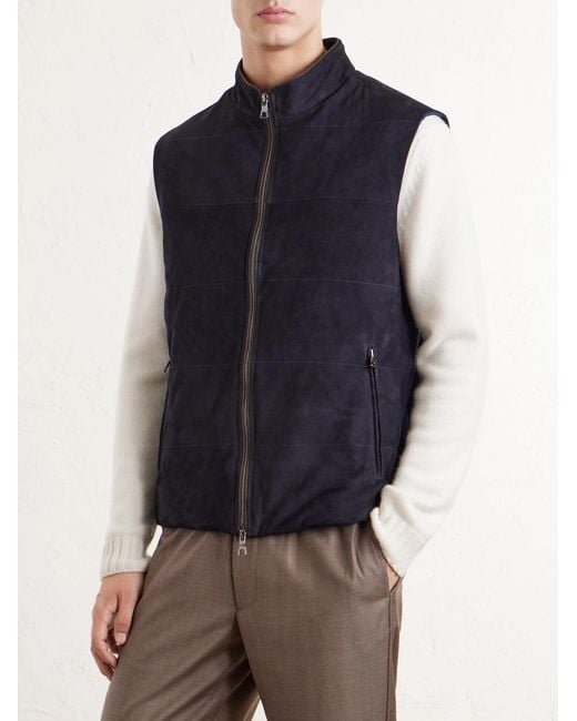 N.Peal Cashmere Blue Belgravia Cotton-Trimmed Suede Gilet for men
