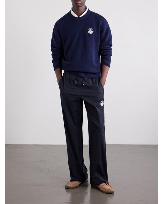 FRAME Blue Straight-Leg Drawstring Logo-Embroidered Cotton-Blend Trousers for men