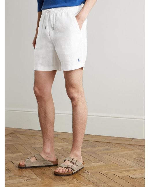 Polo Ralph Lauren White Prepster Straight-Leg Logo-Embroidered Linen Drawstring Shorts for men