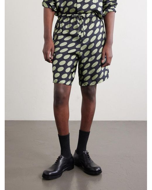 Dries Van Noten Black Straight-leg Printed Twill Shorts for men