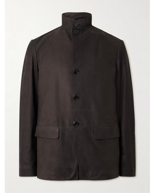 Zegna Black Nehru-Collar Nubuck Jacket for men