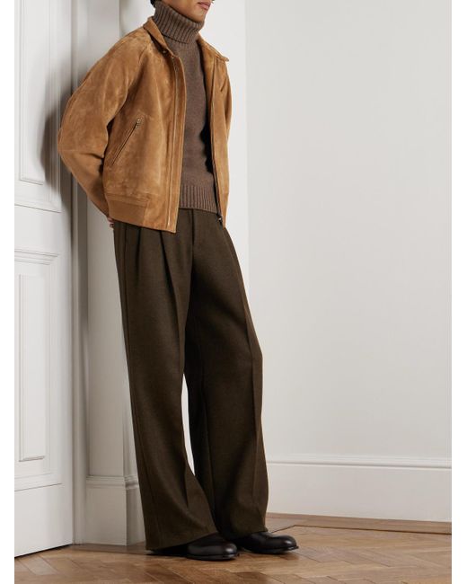 Loro Piana Brown Hubert Pleated Wool And Cashmere-Blend Wide-Leg Trousers for men