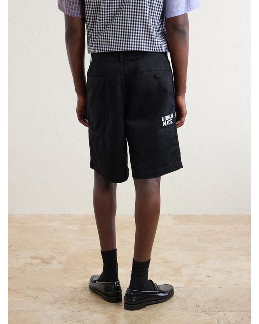 Human Made Blue Skater Straight-Leg Logo-Detailed Pleated Twill Shorts for men