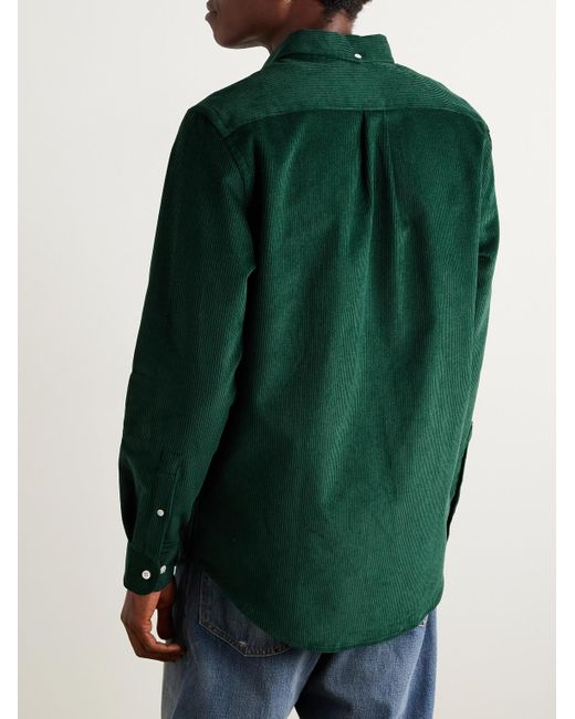 Portuguese Flannel Green Lobo Button-down Collar Cotton-corduroy Shirt for men