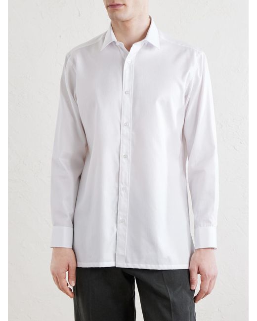 Charvet White Cotton-Herringbone Shirt for men
