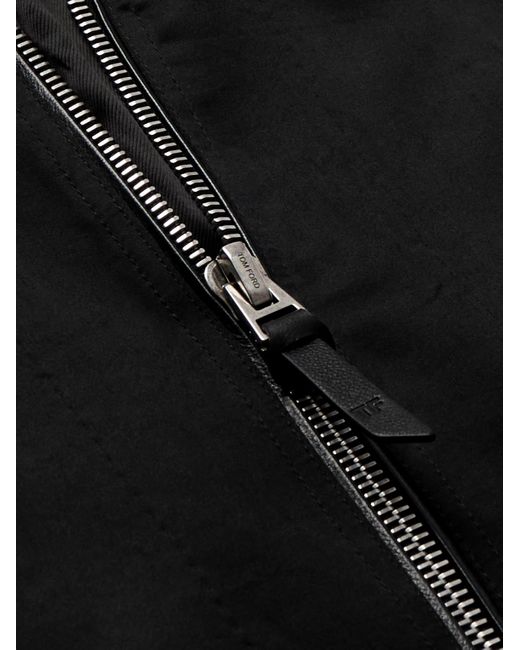 Tom Ford Black Leather-trimmed Satin Bomber Jacket for men