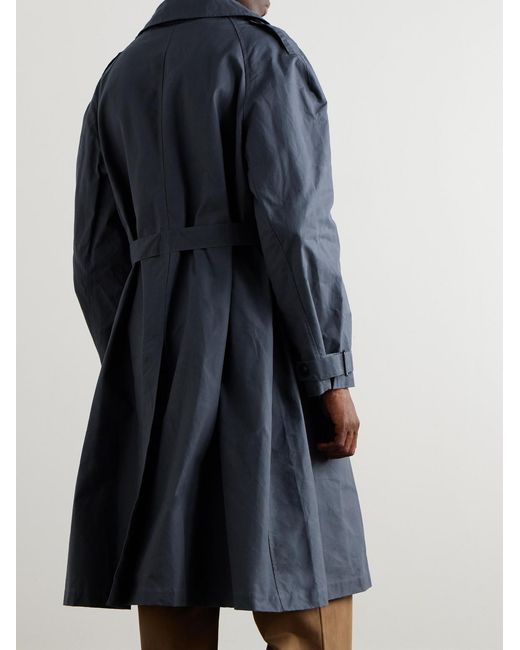 Ghiaia Blue Belted Waxed Cotton-Canvas Trench Coat for men
