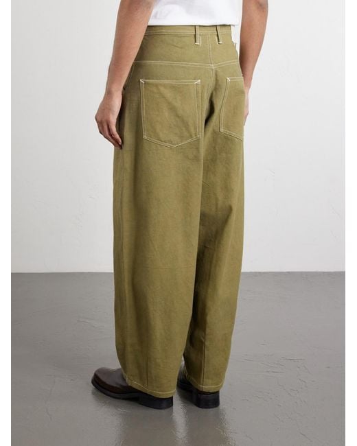 STORY mfg. Green Lush Wide-Leg Pleated Organic Cotton-Canvas Trousers for men