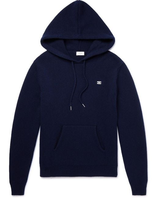 Céline Blue Logo-Embroidered Wool And Cashmere-Blend Hoodie for men