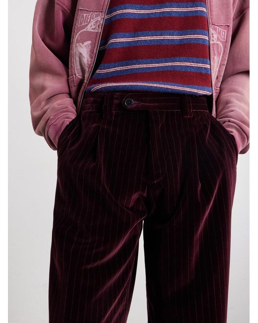 Enfants Riches Deprimes Purple Tapered Pleated Striped Cotton-Velvet Trousers for men