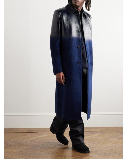 Loewe Blue Textured-leather And Suede Coat for men