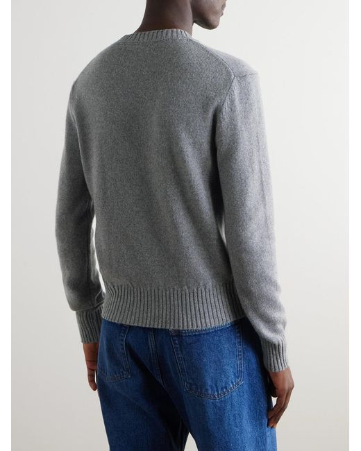 AMI Gray Logo-Embroidered Cashmere And Wool-Blend Sweater for men