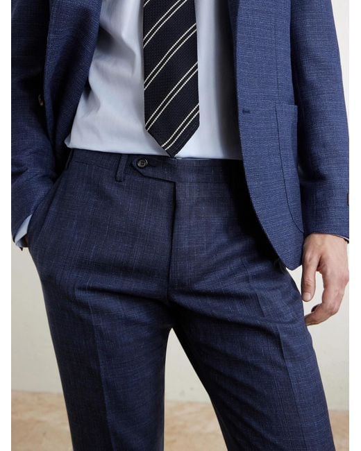 Canali Blue Travel Straight-Leg Wool, Silk And Linen-Blend Suit Trousers for men
