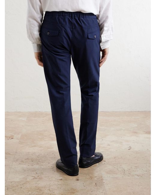 Eleventy Blue Straight-Leg Cotton-Blend Trousers for men
